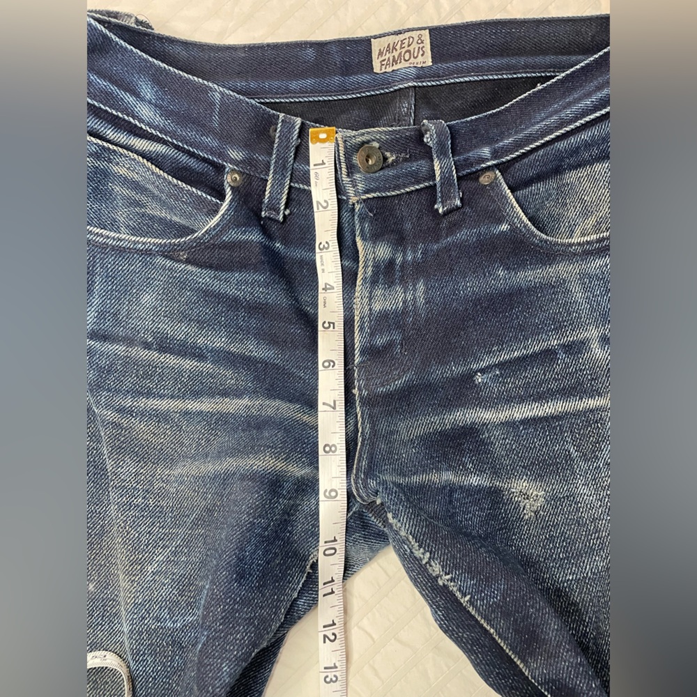 Naked & Famous Denim Men’s Elephant 4 Skinny Jeans - Dark Blue with fading - Picture 13 of 16